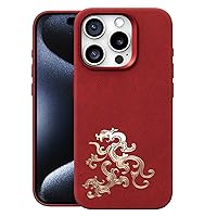 ZIFENGX- Slim Cover for iPhone 15 Pro Max/15 Pro/15 Plus/15, Relief Cloth Texture Case, Flannel Fabric Cover Back Support Wireless Charging (15,Red)