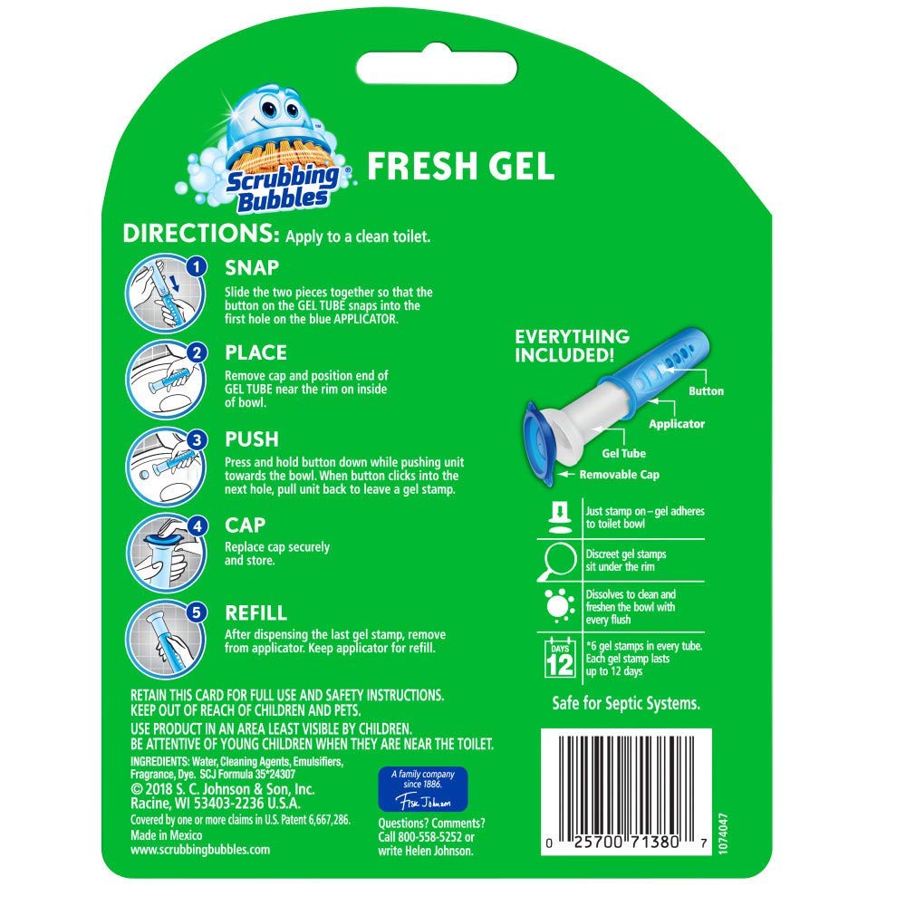 Scrubbing Bubbles Fresh Gel Toilet Bowl Cleaning Stamps, Gel Cleaner, Works on Limescale and Toilet Rings, Citrus Scent, 6 Stamps
