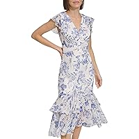 Tommy Hilfiger Women's Rivera Floral Chiffon High Low Dress, Ivory Multi