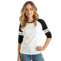 Decrum Raglan Shirt Women Black and White Striped Jersey 3/4 Sleeve [40130018] | Wht&Blk Striped Rgln, XXS