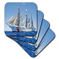 3dRose Print of Coast Guard Boat - Soft Coasters, set of 4
