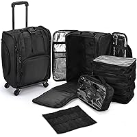 Costravio Professional Makeup Case Soft-Sided Make-Up Artist Travel Case Nylon Cosmetology Rolling Train Case on Wheels for Hair Stylist Nail Tech Storage Cosmetic Organizer with Removable Bags Black