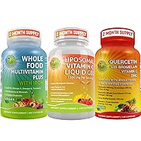 Liposomal Vitamin C 1100mg Liquid Gel Capsules - Bundle up with - Vegan Whole Food Daily Multivitamin with Iron & Quercetin with Bromelain Vitamin C and Zinc with Organic Whole Food Blend