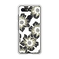 Kate Spade New York Phone Case | For Google Pixel 3 | Defensive Hardshell Phone Cases with Slim Design and Drop Protection - Reverse Hollyhock Floral Clear / Cream with Stones