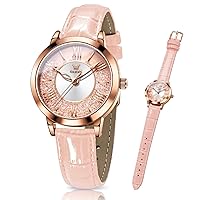 OLEVS Classic Leather Watches for Women, Business Dress Rhinestone Roman Numerals Ladies Watches, Waterproof Analog Quartz Womens Wrist Watches, Relojes para Mujer Pink, Red, White Leather Strap