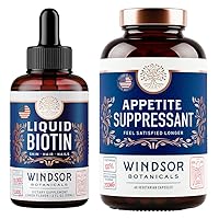 WINDSOR BOTANICALS Liquid Biotin with Collagen for Hair Growth and Appetite Suppressant for Weight Loss Bundle