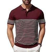 COOFANDY Men's Knit Polo Shirts Short Sleeve Striped Polo Shirt Fashion Casual Golf Shirts