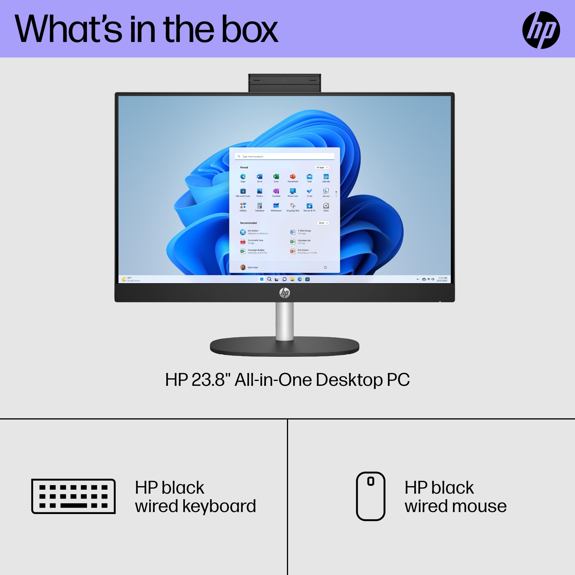 HP 23.8 inch All-in-One Desktop PC, FHD Display, Intel Core i3-N300, 8 GB RAM, 256 GB SSD, Intel UHD Graphics, Windows 11 Home, 24-cr0030 (2023), Shell White