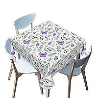 flower pattern Tablecloth Square,watercolor theme,Stain and Wrinkle Resistant Table Cloth Square Table Cover Overlay Cloth,for Birthday Cake Table Holiday Banquet Decoration（green purple，40 x 40 Inch）