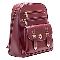 Women's Leather Business Laptop Tablet Backpack, Red, Small