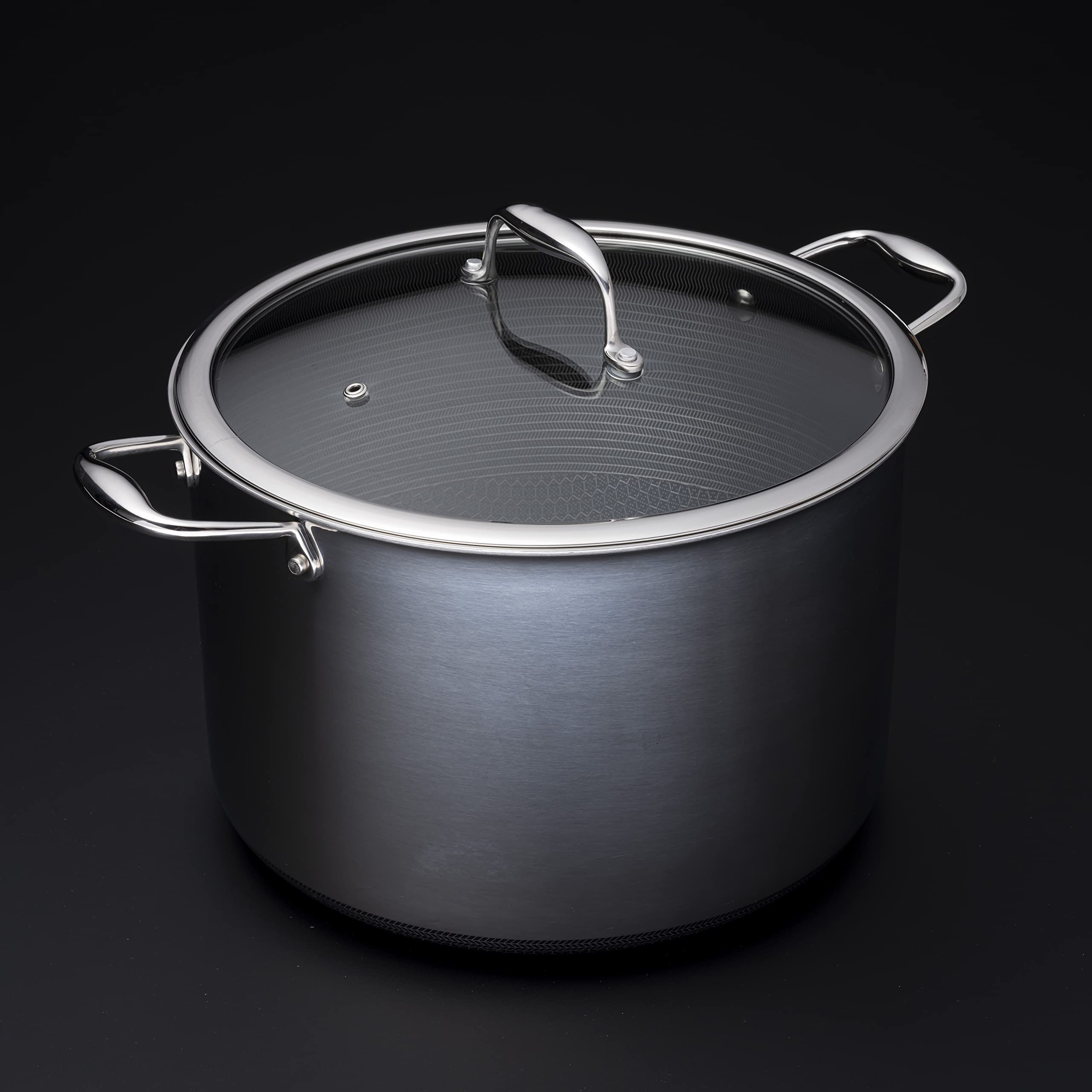 HexClad 10 Quart Hybrid Nonstick Saucepan and Lid, Dishwasher and Oven Friendly, Compatible with All Cooktops