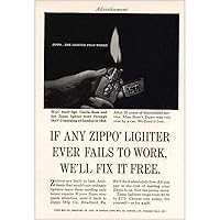 1965 Zippo Lighter: Fails to Work Fix It Free, Zippo Print Ad