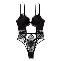 Victoria's Secret Cutout Lace Teddy, Push Up, Lace Fabric, Women's Lingerie, Very Sexy Collection, Black (M)