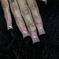 Nude Press on Nails Medium Almond Shaped Fake Nails with Duckbill Designs, Glossy Solid Color False Nail Tips Artificial Finger Manicure for Women and Girls 24pcs