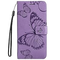 Wallet Case Compatible with Xiaomi Redmi K40, Big Butterfly PU Leather Flip Folio Shockproof Cover for Poco F3 (Purple)