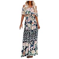 Off The Shoulder Dresses for Women, Fashion Women's Casual Elatic Waist Pullover Loose Indian Dress Midi Length