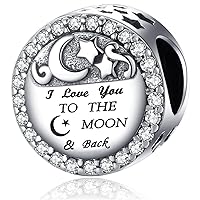 S925 Sterling Silver Charms for Charms Bracelets Necklace I Love You to the Moon and Back Charm Gifts for Women