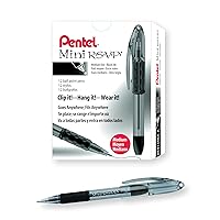 Pentel BK91MNA-A Pentel Mini R.S.V.P. Stick Ballpoint Pen, Translucent Brl, Black Ink, Med Pt, 12 Count (Pack of 1)