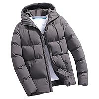 Winter Thicken Jacket for Men Windproof Warm Hooded Down Coat Padded Quilted Outwear Outdoor Parka Outerwear with Hood (Grey,Large)
