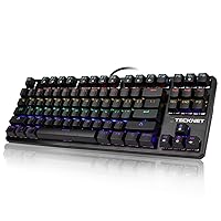 TeckNet Mechanical Keyboard Rainbow Backlit Illuminated Wired Gaming Keyboard with Blue Switches, 87 Keys Full Anti-ghosting Aluminum Metal Panel with Key Cap Puller, Spill-Resistant Design, US Layout