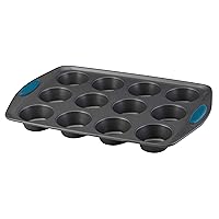 Rachael Ray Yum -o! Nonstick Bakeware 12-Cup Muffin Tin With Grips / Nonstick 12-Cup Cupcake Tin With Grips - 12 Cup, Gray