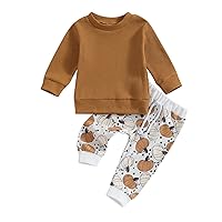 Kuriozud Toddler Baby Boy Girl Pumpkin Clothes Waffle Long Sleeve Crewneck Sweater Top Pants Set Cute Fall Winter Outfit