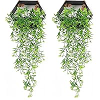 Artificial Vine with Flowers, Plastic Hanging Ivy Plants Garland Fake Vines Grass Home Garden Outdoor Window Box Indoor UV Resistant Party Wedding DIY Wall Decor Decoration - Green 2 Pack