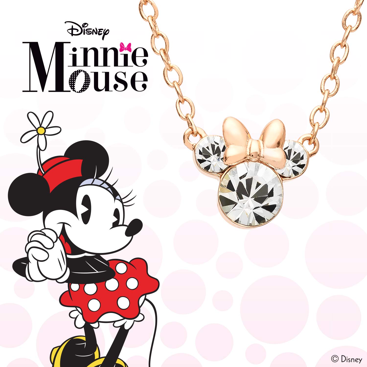 Disney Minnie Mouse Crystal Birthstone Jewelry, Birth Month Pendant Necklace, Silver Plated