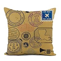 Linen Throw Pillow Cover Music Vintage Post Stamps Name of Louisiana United States Home Decor Pillowcase 16x16 Inch Cushion Cover for Sofa Couch Bed and Car
