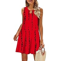 New Order Sun Dresses for Women Casual Hawaii Print Fashion Sexy Slim Fit with Sleeveless Halter Kehole Neck Summer Dress Red Small