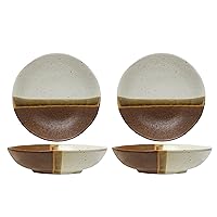Creative Co-Op 2-Tone Shallow Stoneware, Set of 4, Multicolor Reactive Glaze Bowl, Brown