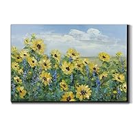 Wexford Home Landscape Canvas Wall Art Abstract Floral Forest Modern Pictures Artwork Decoration for Living Room Kitchen Bathroom Office, Ready to Hang, sunflower fields forever, 32x48