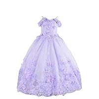 Romantic 3D Floral Flower Pattern Boho Off The Shoulder Ball Gown Lace Flower Girl Dresses for Toddler Wedding Party 2024