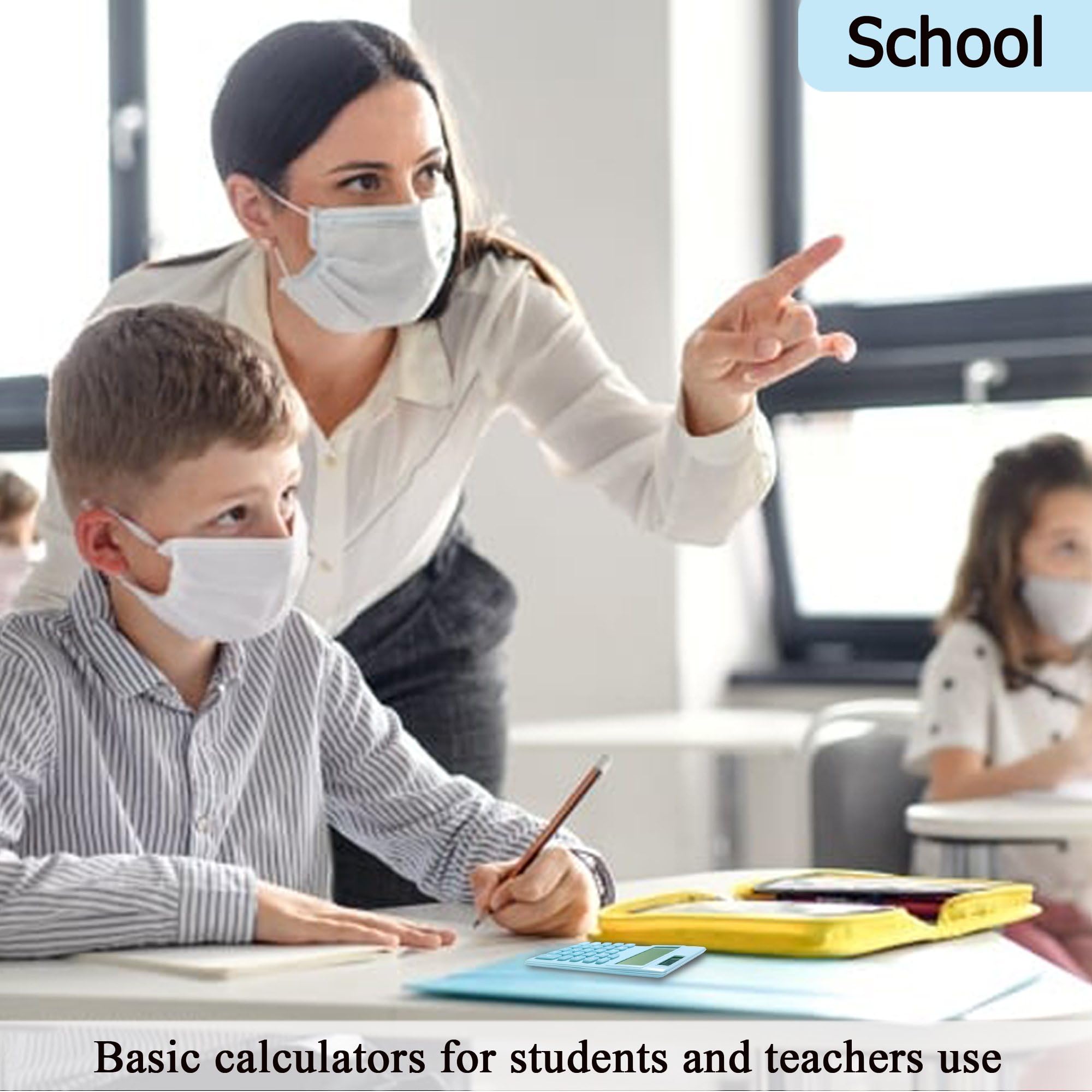 Basic Calculator, Desktop Cute Pocket Size Mini Calculators for School, Office, Home (Light Blue)