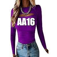 EFOFEI Women's Hollow Slim T-Shirt Solid Color Sexy Long Sleeve Top