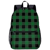 Green Black Buffalo Plaid 17 Inch Laptop Backpack Large Capacity Daypack Travel Shoulder Bag for Men&Women