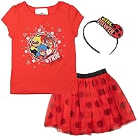 Miraculous Ladybug Rena Rouge 3 Piece Outfit Set: T-Shirt Skirt Headband
