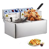 Commercial Deep Fryer with Basket, 20L Large Capacity Electric Deep Fryers, Countertop Turkey Oil Fryer with Dual Tank, for Commercial or Home Use