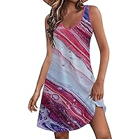 Women's 4th of July Outfits 4th of July Dress Women 2024 American Print Vintage Fashion Casual with Sleeveless Round Neck Sundresses Wine XX-Large