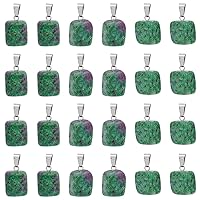 UNICRAFTALE 24pcs Natural Ruby in Zoisite Pendants with Stainless Steel Snap On Bails Gemstone Pendant 3x7.5mm Large Hole Quartz Pendants Crystal Stone Necklace Pendants for DIY Jewelry Making