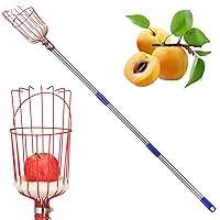 Fruit Picker Tool, 8 Ft Extendable Pole with Basket for Fruit Picker, High Reach Stainless Steel Fruit Picking Tool for Apple, Orange, Citrus, Pear, Mango from Trees, Easy Install and High Reach