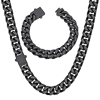 ChainsHouse 12mm Cuban Chain Necklace Men Bracelet 19cm