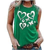 Sleeveless Tank Tops for Women Butterfly Print T Shirts Classic Round Neck Loose Fit Blouses Cute Heart Graphic Tees