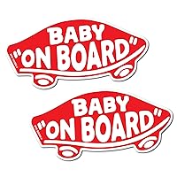 Baby On Board Sticker for Cars, Trucks, Vans [2-Pack] Safety Sign Decal for Kids, Heavy-Duty Waterproof Bumper Sticker - Skateboarding, BMX, Baby Shower Registry Gift (White/Red - Stickers)