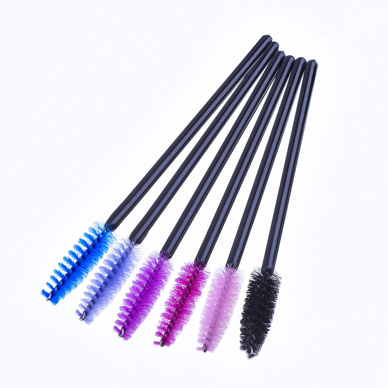 eBoot 300 Pieces Colored Disposable Mascara Wands Eyelash Eye Lash Brush Makeup Applicators Kit (Black Handle, Multicolor Head)