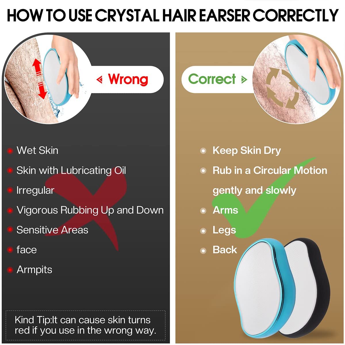 Crystal Hair Eraser & Women and Men, Magic Hair Eraser Crystal Hair Remover, Painless Exfoliation Hair Removal Tool for Arms Legs Back - Reusable and Washable, Stone Hair Remover
