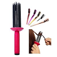 17 Teeth Curling Comb with Hairpins, Curly Hair Brush, Hair Roller Comb, Hair Curling Roll Comb, Curly Hair Styler Tool for Hair Salon, Home (5Pcs)
