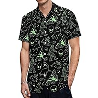 Green Lines Cryptid Pattern Men's Short Sleeve Shirt Casual Loose Button Down Shirts for Work Beach Vacation