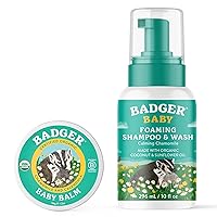 Badger Baby Balm and Baby Wash Bundle - Baby Balm w Chamomile and Calendula, Baby Wash Calming Chamomile - All Organic and Concentrated Baby Lotion