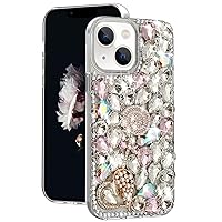 Losin Compatible with iPhone 14 Plus Bling Diamond Case for Women and Girls Fashion Luxury Crystal Rhinestones Case 3D Glitter Shiny Sparkly Gemstone Case Cute Heart Pattern Pearl Cover, Clear